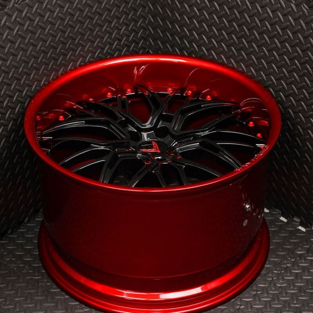 Closeup of Corvette C8 E-Ray RV-T081 forged wheels with red screws