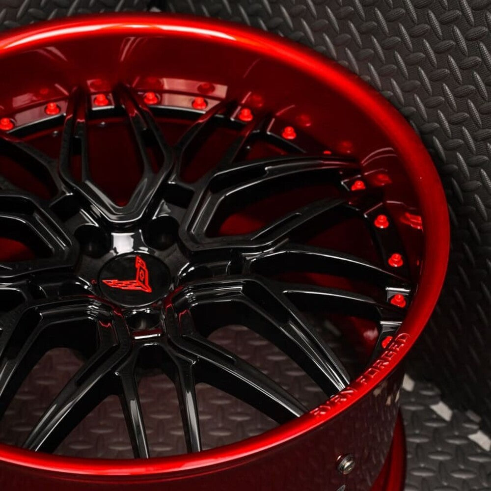 Deep dish Corvette wheels RV-T081 forged red and black design