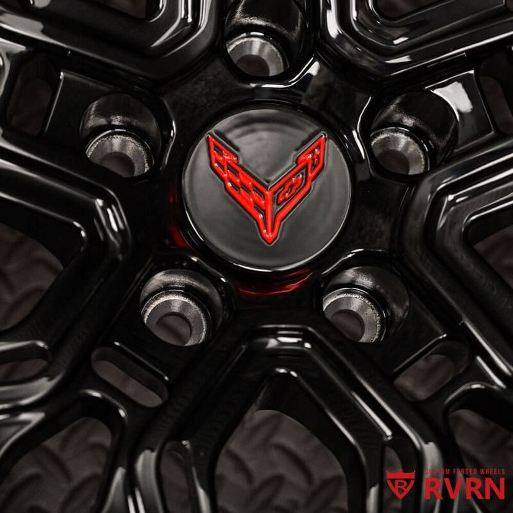 Red Mist spoke finish of RVRN RV-T081 forged wheels for C8 Corvette