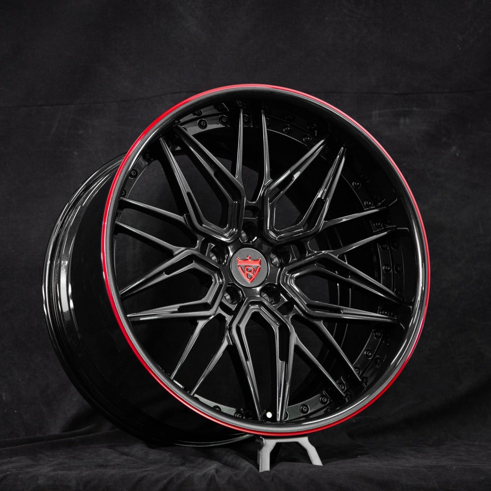 	Corvette C8 Z06 deep dish forged wheels front angle view - Gloss Black finish