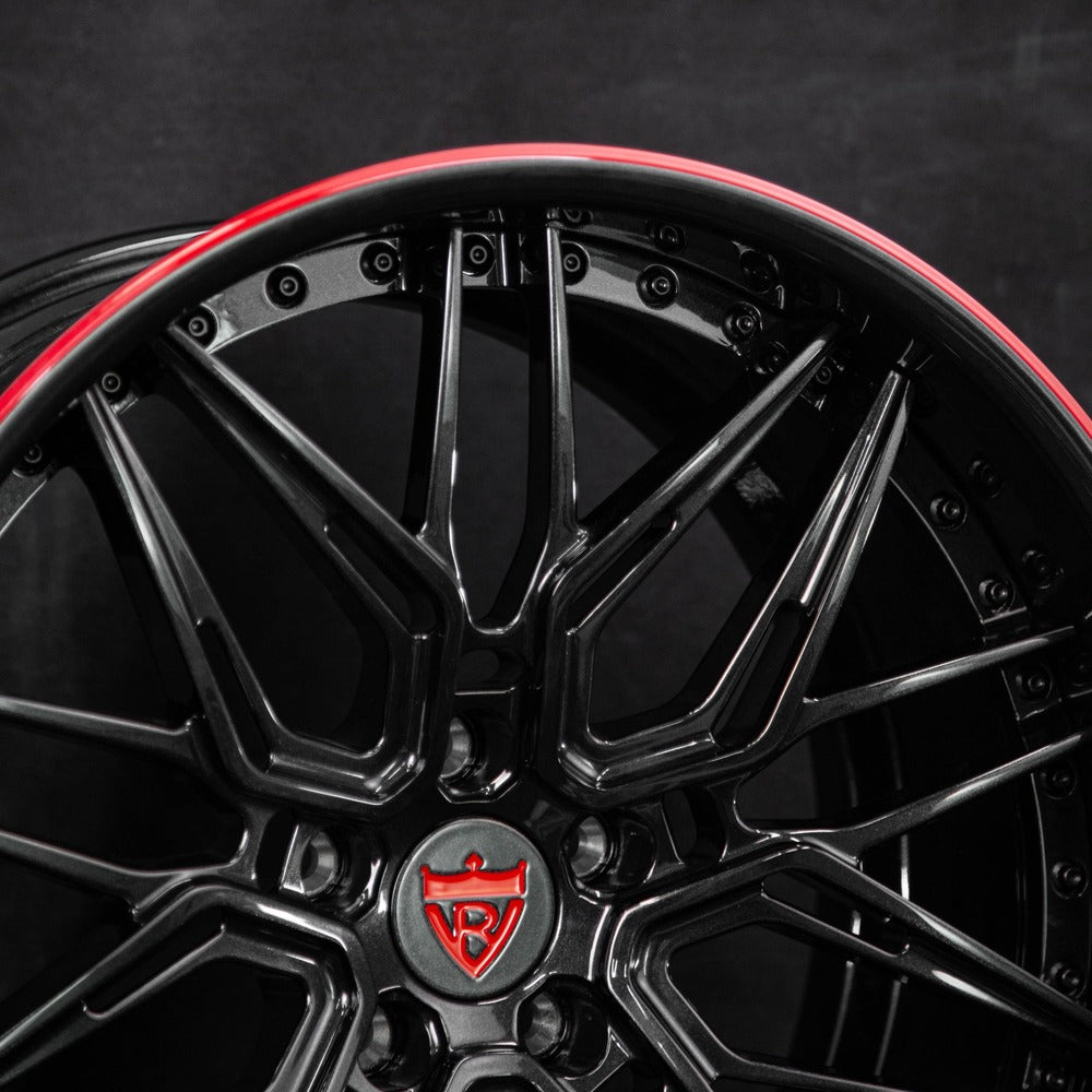 Rear deep dish wheels for Corvette Z06 with custom RVRN Red trim