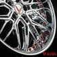 Close-up of RVRN RV-T081 forged wheel spokes – chrome finish with RVRN red screws
