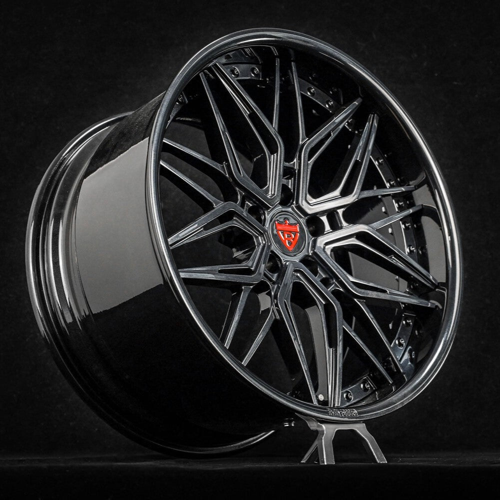 Custom forged wheels for Corvette Z51 front view - RV-T081 Carbon Flash Metallic & Gloss Black