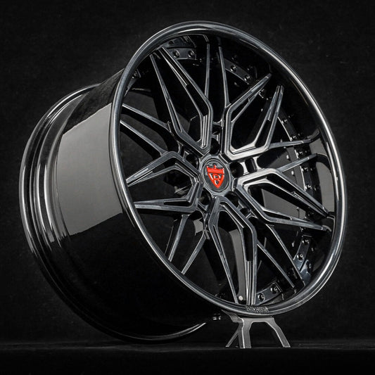 Custom forged wheels for Corvette Z51 front view - RV-T081 Carbon Flash Metallic & Gloss Black