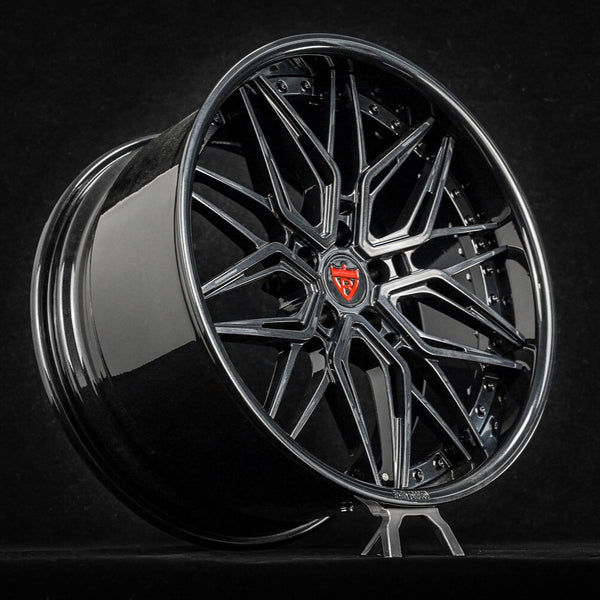 Custom forged wheels for Corvette Z51 front view - RV-T081 Carbon Flash Metallic & Gloss Black
