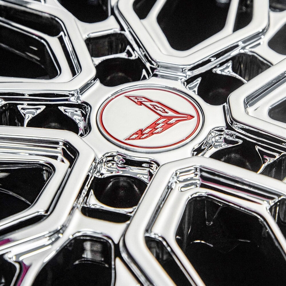 Full chrome barrel finish on RV-T081 Corvette C8 custom wheels, design your own wheels option.