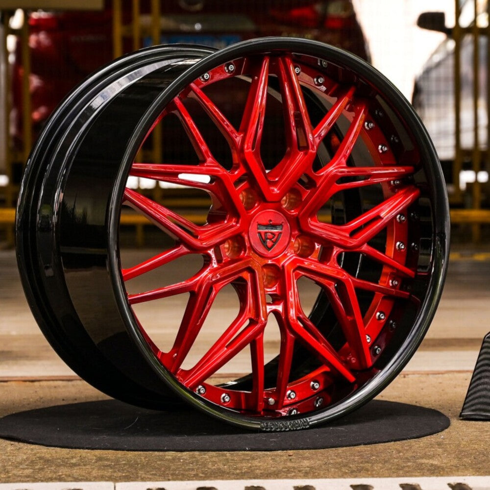 Corvette C8 Stingray with custom red and black RV-T081 forged front wheel 19x8.5