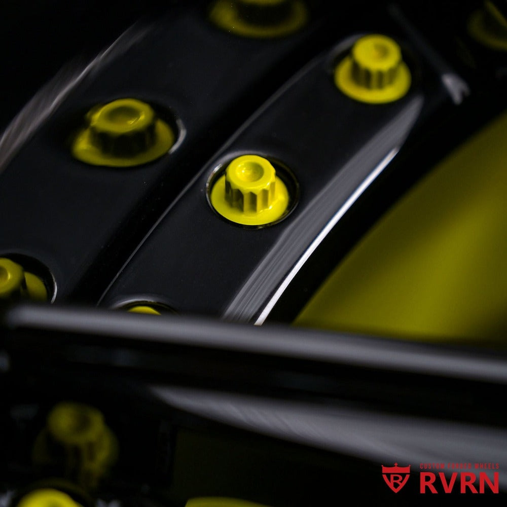 Color-matched yellow and black custom C8 wheel set