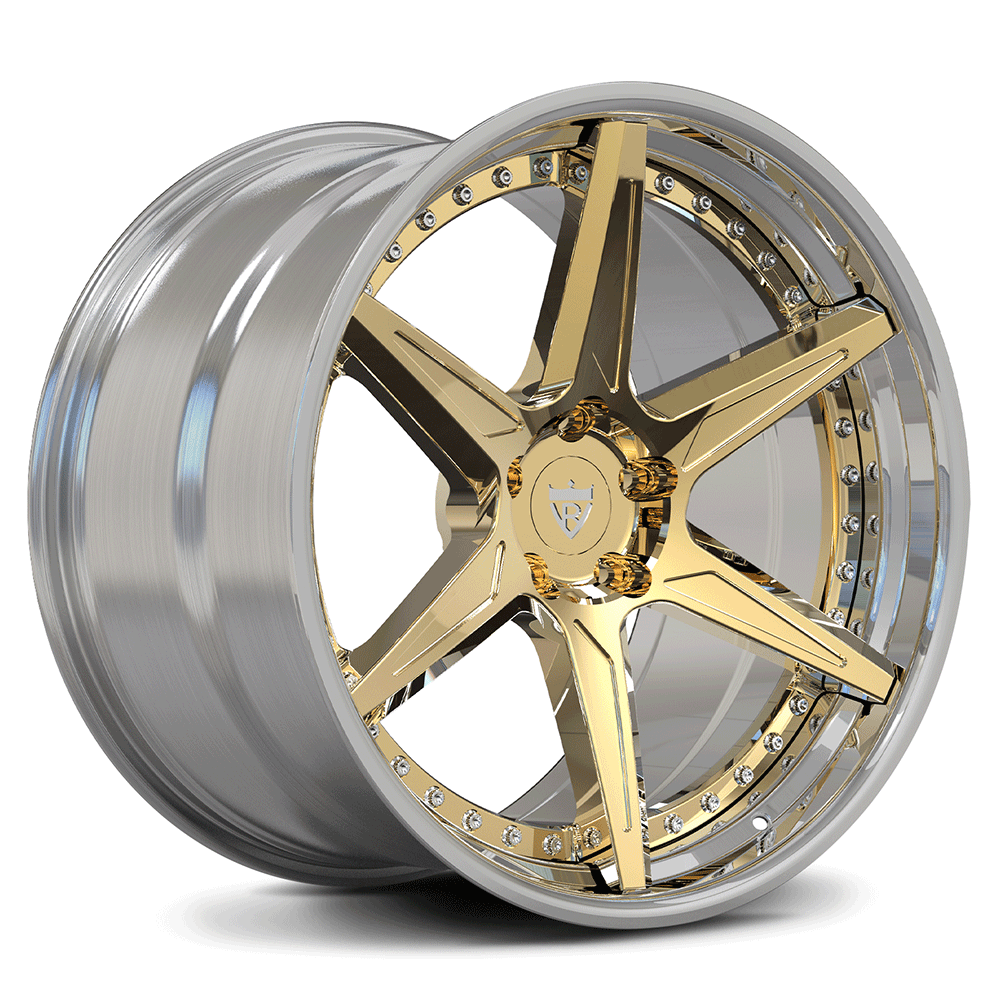 Forged gold and chrome Corvette Wheels for Z06 / E-Ray – RV-DC19 6-Spoke Performance Design