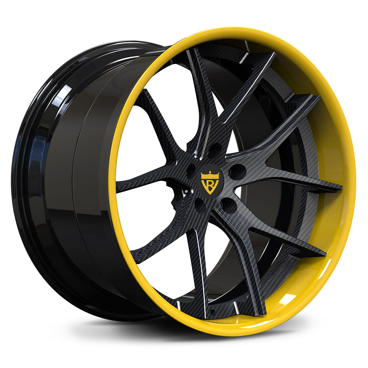 RV-DC24 | Custom Forged Corvette C8 Z06 / E-Ray Concave Wheels | 20x10, 21x13 Setup in black and yellow design.