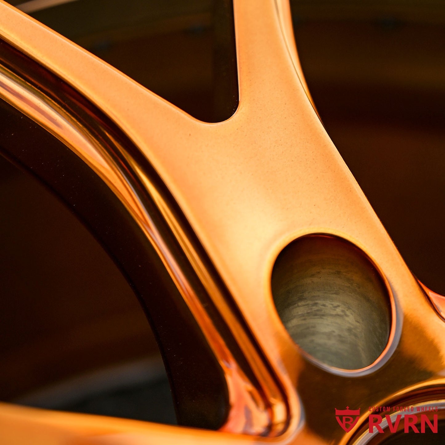 Close-up of RV-DC24 custom forged bronze wheel for C8 Corvette Z06, showcasing precision and quality in design.