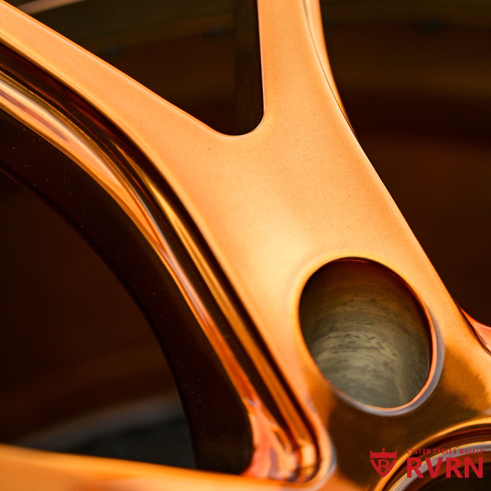 Close-up of RV-DC24 custom forged bronze wheel for C8 Corvette Z06, showcasing precision and quality in design.