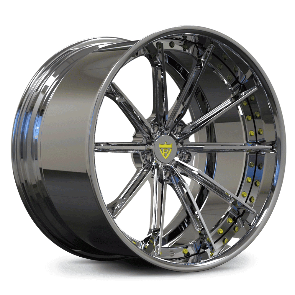 Close-up of RV-DC29 forged chrome wheel details