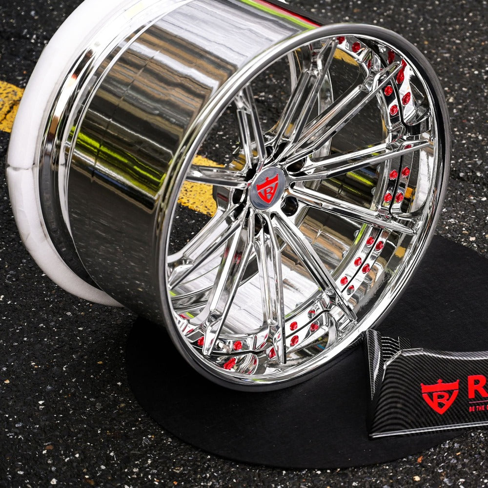 	Front angle of RV-DC29 chrome wheels on 2024 Corvette C8 Z06