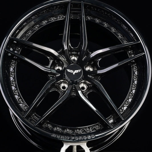 Deep Lip Corvette Wheels on 2008 C6 Corvette, RV-DP03 forged 2-piece 19x10 +40MM front, all gloss black custom build by RVRN Wheels