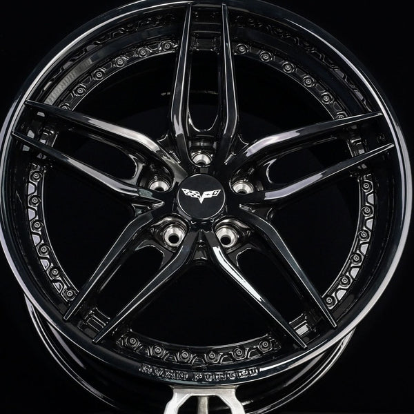 Deep Lip Corvette Wheels on 2008 C6 Corvette, RV-DP03 forged 2-piece 19x10 +40MM front, all gloss black custom build by RVRN Wheels