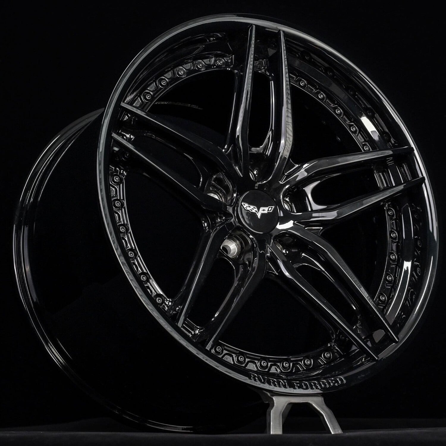 Aggressive Corvette wheel setup 20x12 +59MM deep lip Corvette wheels for 2008 C6 in gloss black