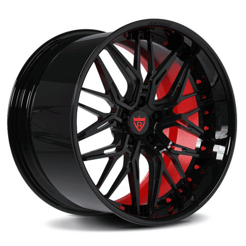 Red and black wheels with deep dish style for your Corvette C7 z06, C8 z51 or Z06-RVRN custom forged 2-piece wheels RV-T081