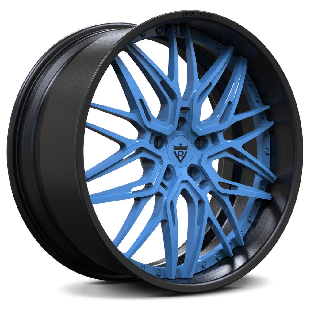 Rapid blue Corvette OEM rims for Orange and black rims your Corvette C1-C8 z51, z06 with OEM specs, RVRN Wheels-Custom forged 2-piece deep dish wheels series