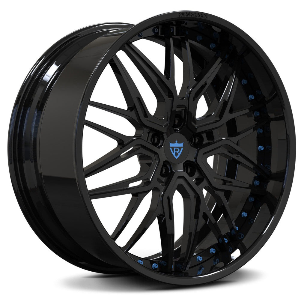 Black rims for Corvette c7, c8-RVRN Wheels-custom forged 2-piece deep lip 20inch wheels series, custom per order. 