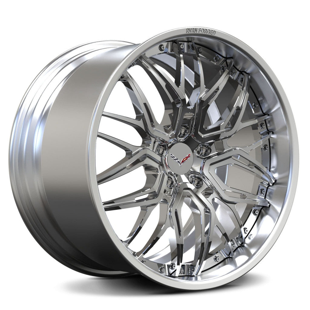 Chrome deep dish rims for your Corvette C1-C8 z51, z06 with OEM specs, RVRN Wheels-Custom forged 2-piece wheels series