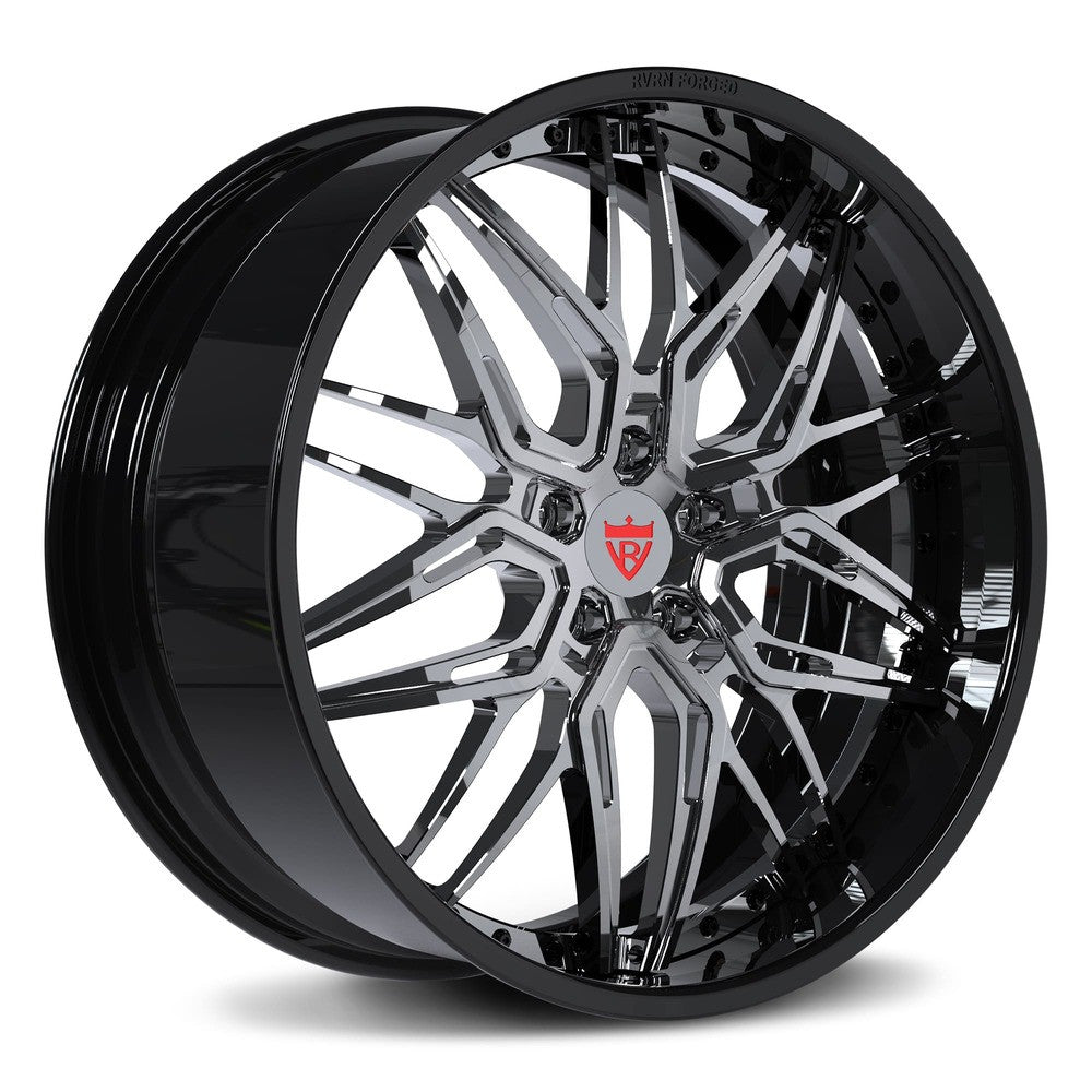 Chrome and black rims for Corvette c7, c8-RVRN Wheels-custom forged 2-piece deep lip 20inch wheels series, custom per order. 