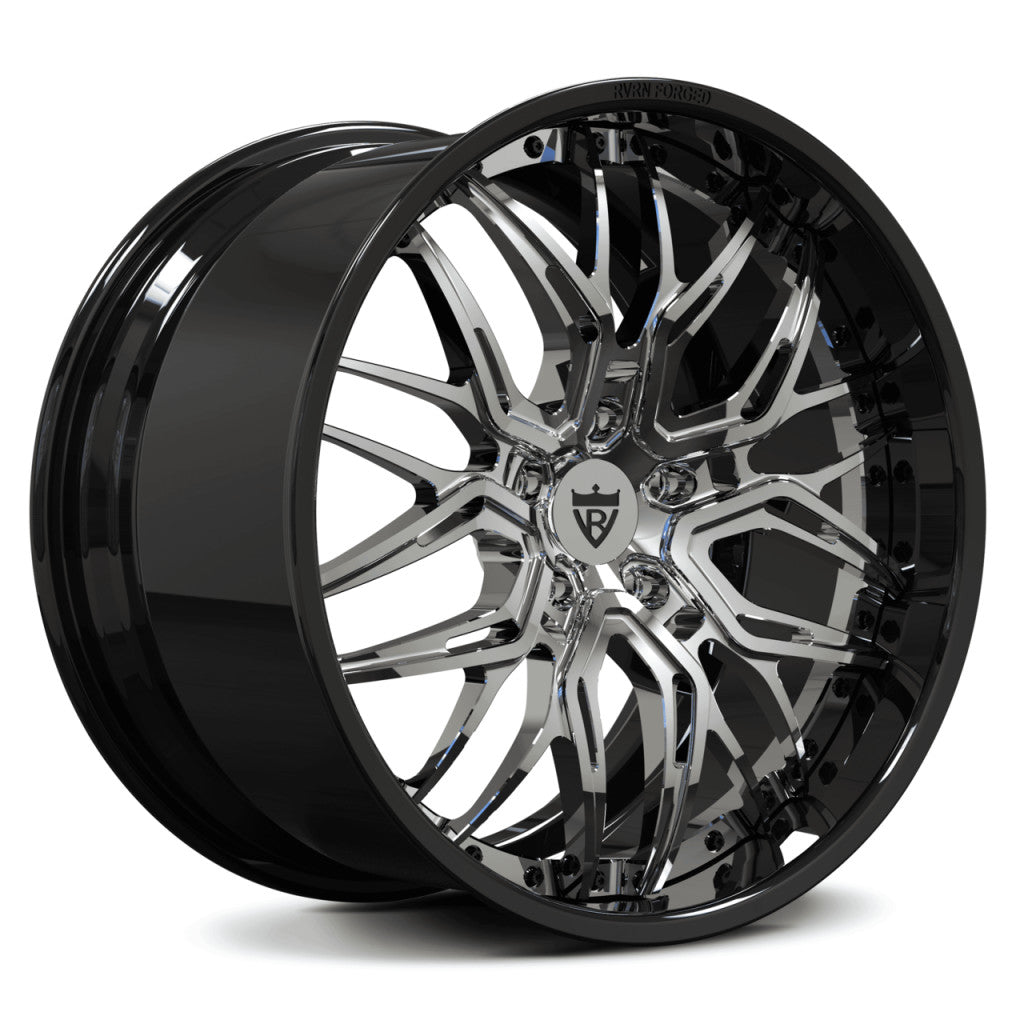 Chrome and black rims for Corvette c7, c8-RVRN Wheels-custom forged 2-piece deep lip 20inch wheels series, custom per order.