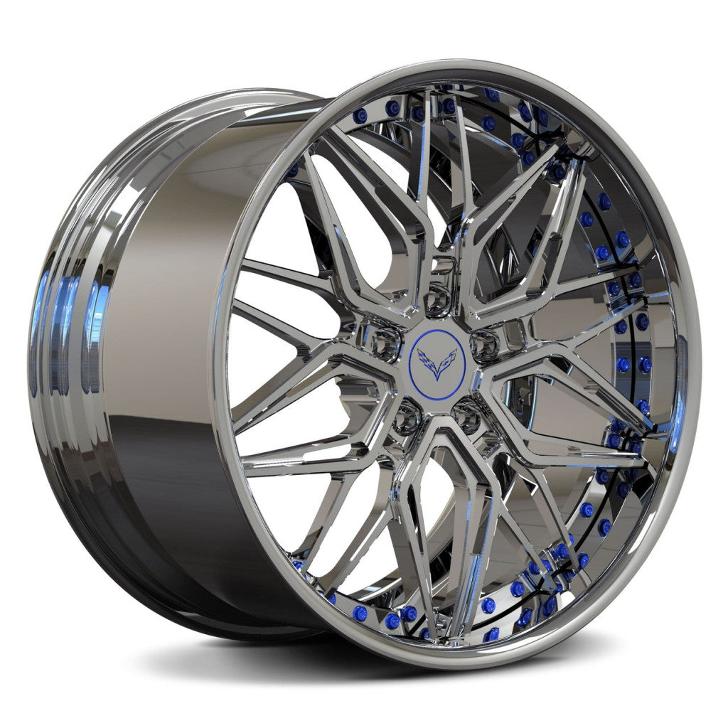 Chrome deep dish rims for your Corvette C1-C8 z51, z06 with OEM specs, RVRN Wheels-Custom forged 2-piece wheels series