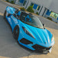 Custom blue Corvette C8 Stingray convertible showcasing sleek lines and aftermarket performance design.