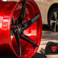 Close-up of gloss black spokes with Black Cherry barrel