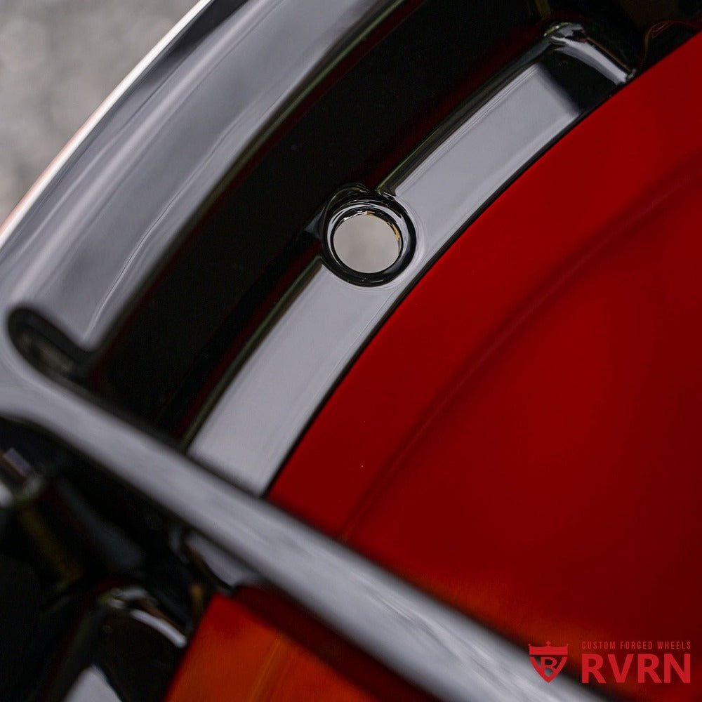 Profile of custom black and red Corvette wheel by RVRN