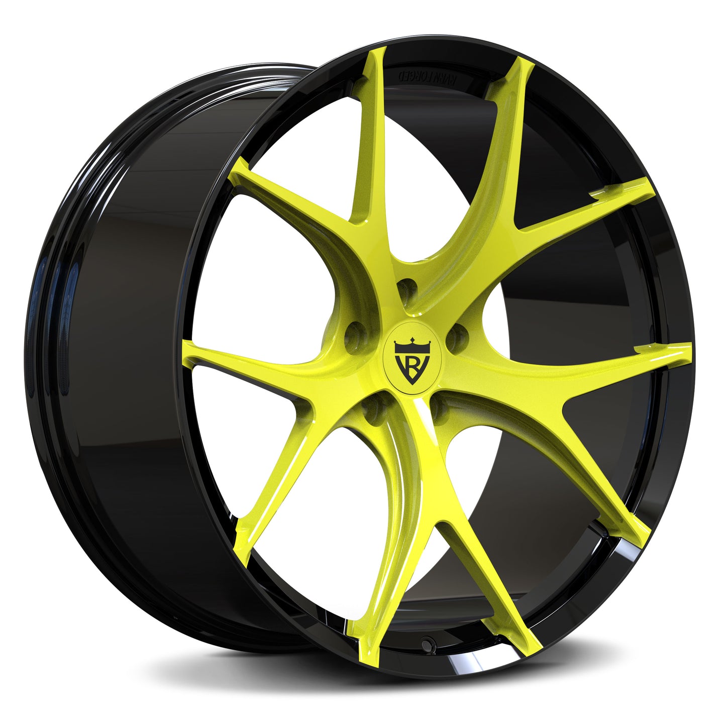 RV-MR05 Gloss Black Spokes with Accelerate Yellow Barrel – Premium Custom Wheels