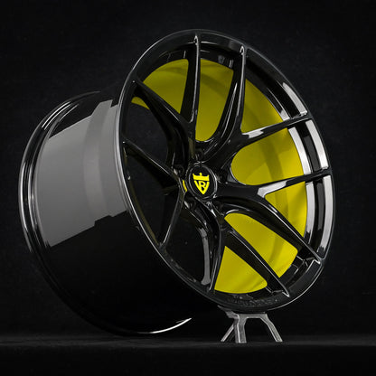 Corvette Color-Matched Accelerated Yellow and Black Custom Aftermarket wheels for Corvette C8 Z06 with OEM Specs-Concave and y-spoke rims