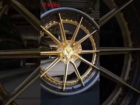 RV-DC05 forged polished frozen gold face, carbon fiber wrapped lip, custom wheels for 2025 Corvette C8 Z06