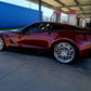 Aftermarket forged and chrome wheels for a red 2017 Corvette C7 Grand Sport models