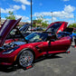 Aftermarket forged and chrome deep dish wheels for a red 2017 Corvette C7 Grand Sport models