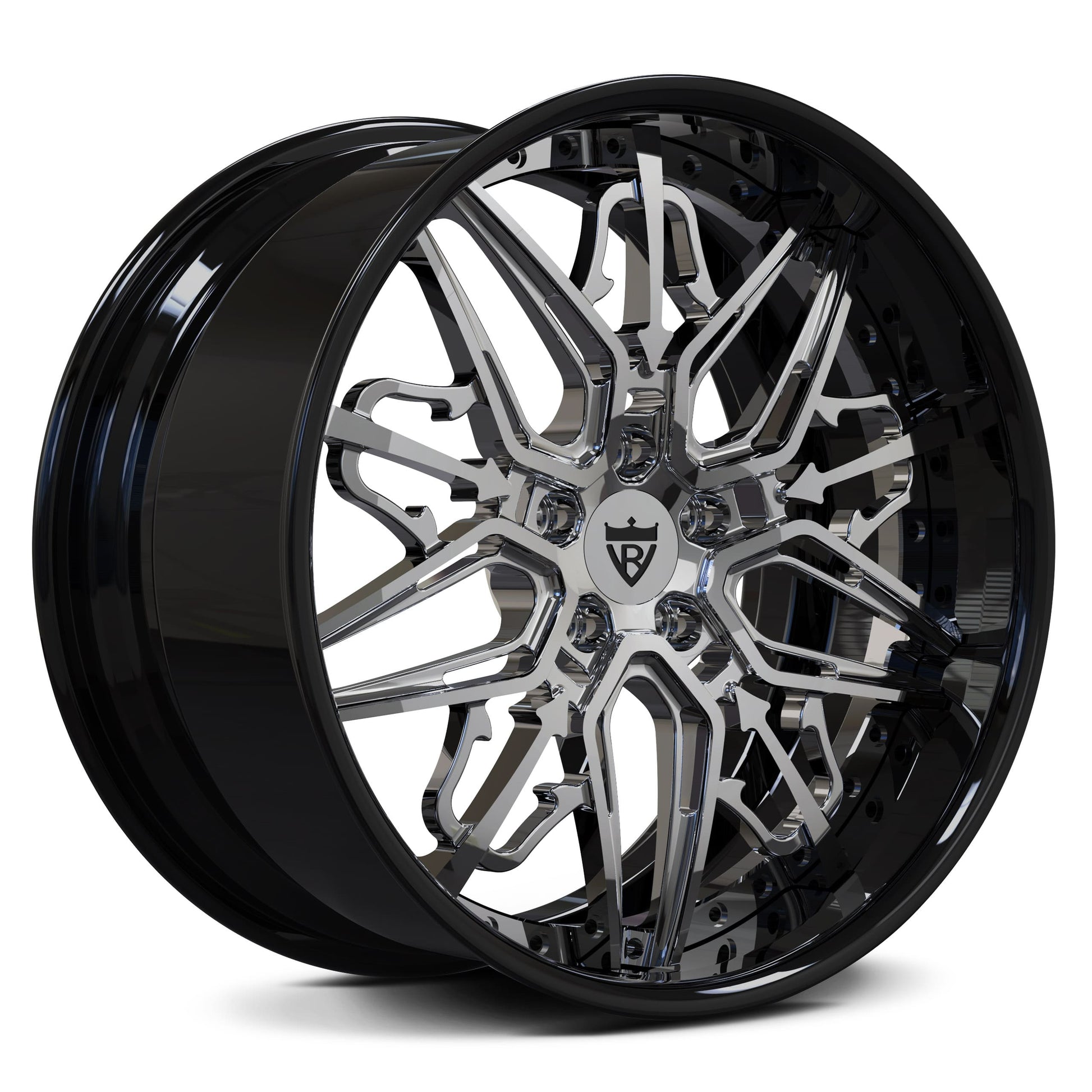 Shiny chrome & black aftermarket deep dish wheels installed on C7 Corvette grand sport 