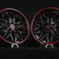 Custom forged black and red Corvette C7 Grand Sport deep dish wheels, showcasing sleek design and quality craftsmanship.